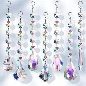 Sun Catchers with Crystals, 7 Pcs Hanging Crystals Suncatchers for Windows